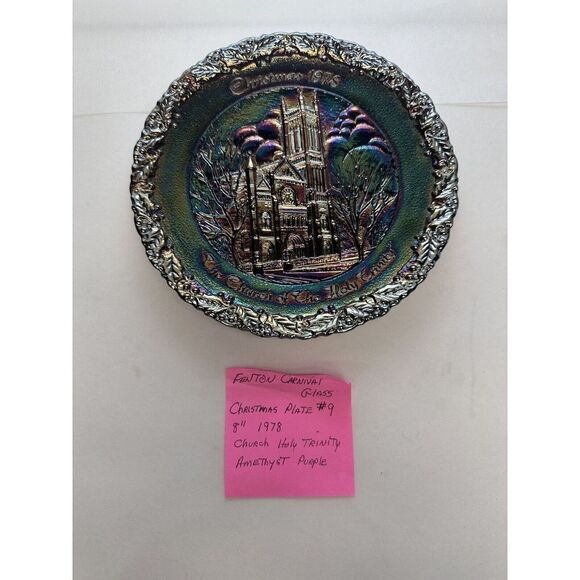 Fenton Iridescent Carnival Glass 1978 Christmas in America Holy Trinity 8" Plate - Picture 4 of 6
